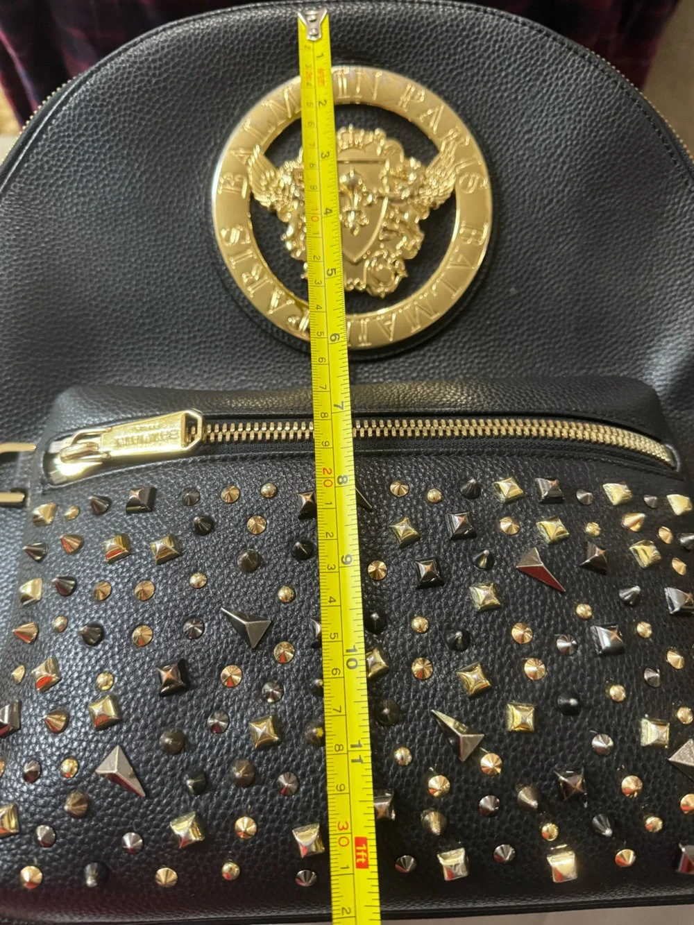 Balmain Paris 💯% Authentic Black Leather Studded Backpack with Gold Emblem - EUC